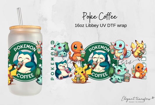 Poke Coffee Wrap [UV DTF - 16oz Glass Can] | Ready to Apply | Physical Product |