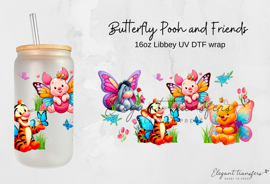 Butterfly Pooh and Friends Wrap [Libbey Glass Can] | Ready to Apply | Physical Product | Transfer