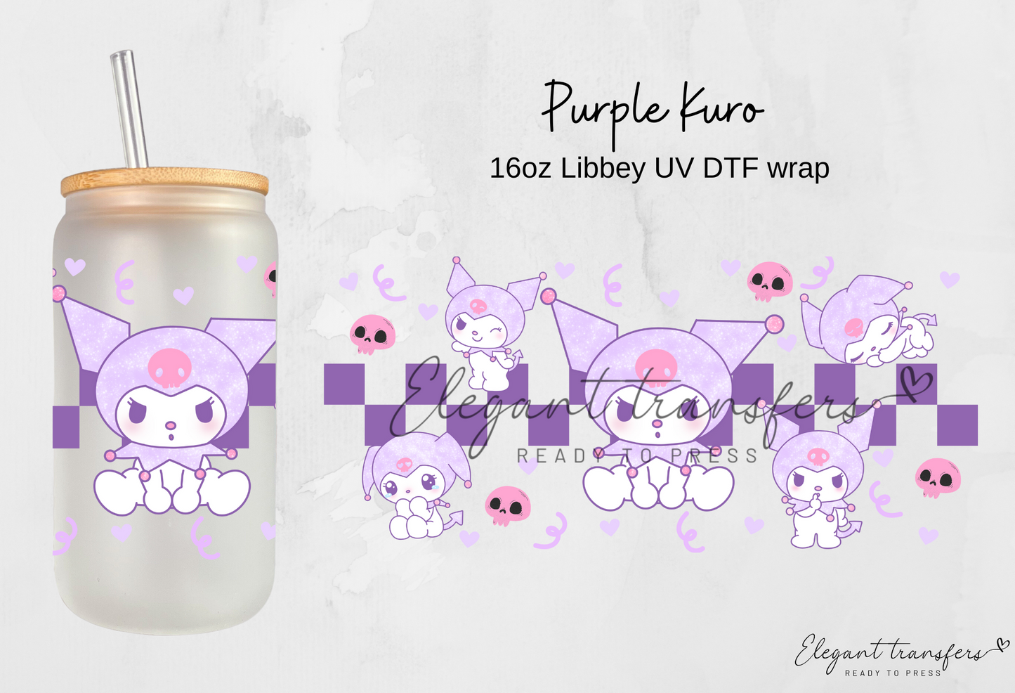 Purple Kuro Wrap [UV DTF - 16oz Glass Can] | Ready to Apply | Physical Product |