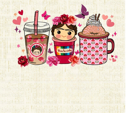 Frida Latte Wrap [UV DTF - 16oz Libbey Glass Can] | Ready to Apply | Physical Product | Transfer