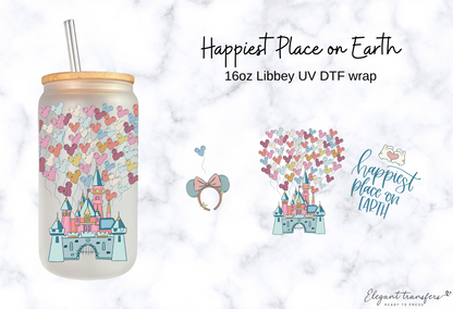 Happiest Place on Earth Cup Wrap [UV DTF - 16oz Libbey Glass Can] | Ready to Apply | Physical Product | Transfer