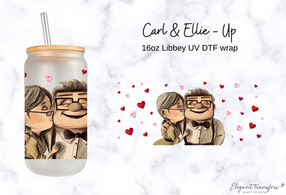 Carl & Ellie - Up Cup Wrap [UV DTF - 16oz Libbey Glass Can] | Ready to Apply | Physical Product | Transfer