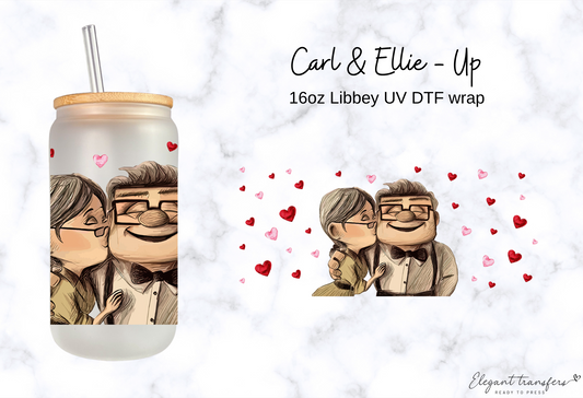 Carl & Ellie - Up Cup Wrap [UV DTF - 16oz Libbey Glass Can] | Ready to Apply | Physical Product | Transfer