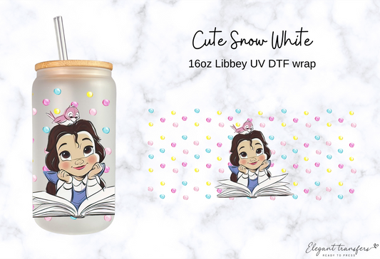 Cute Belle Cup Wrap [UV DTF - 16oz Libbey Glass Can] | Ready to Apply | Physical Product | Transfer