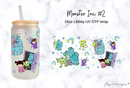 Monster Inc. #2 Cup Wrap [UV DTF - 16oz Libbey Glass Can] | Ready to Apply | Physical Product