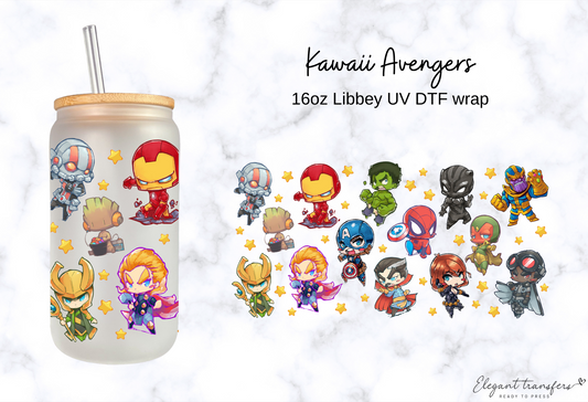 Kawaii Avengers Cup Wrap [UV DTF - 16oz Libbey Glass Can] | Ready to Apply | Physical Product | Transfer