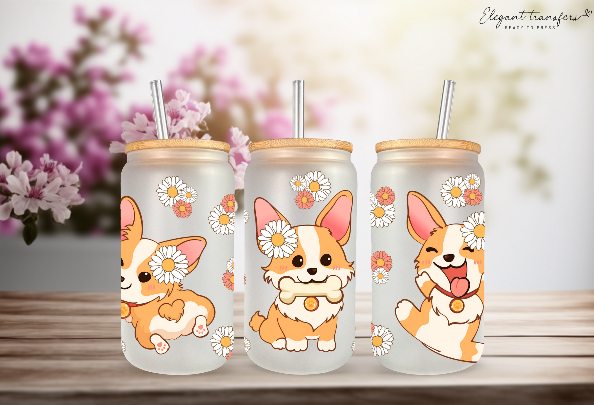 Minimalist Flower UV DTF Cup Wrap for 16 oz Glass Cans- Ready to Apply- No  Heat Needed - Ready to Ship!