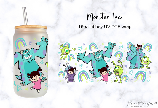 Monster Inc. Wrap [UV DTF - 16oz Libbey Glass Can] | Ready to Apply | Physical Item