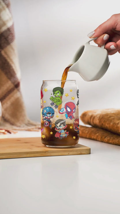 Kawaii Avengers Cup Wrap [UV DTF - 16oz Libbey Glass Can] | Ready to Apply | Physical Product | Transfer