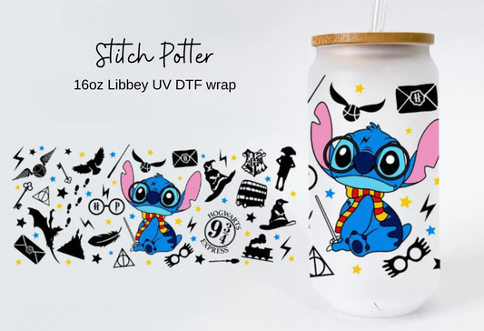 Stitch Potter Cup Wrap [UV DTF - 16oz Libbey Glass Can] | Ready to Apply | This is a Physical Product | Transfer | Waterproof | Anti-scratch