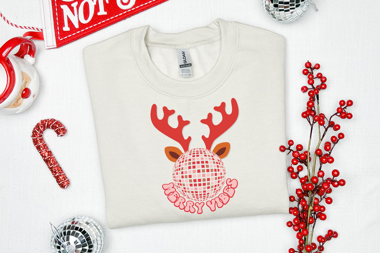 Christmas Reindeer Disco Ball [DTF] | Ready to Apply | This is a Physical Product | Transfer |