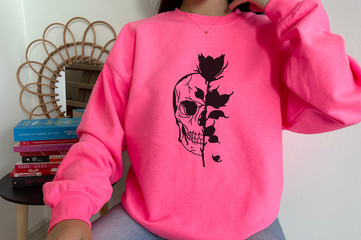 Half Skeleton, Half Rose [Screen Print] | Ready to Apply | This is a Physical Product | Transfer |