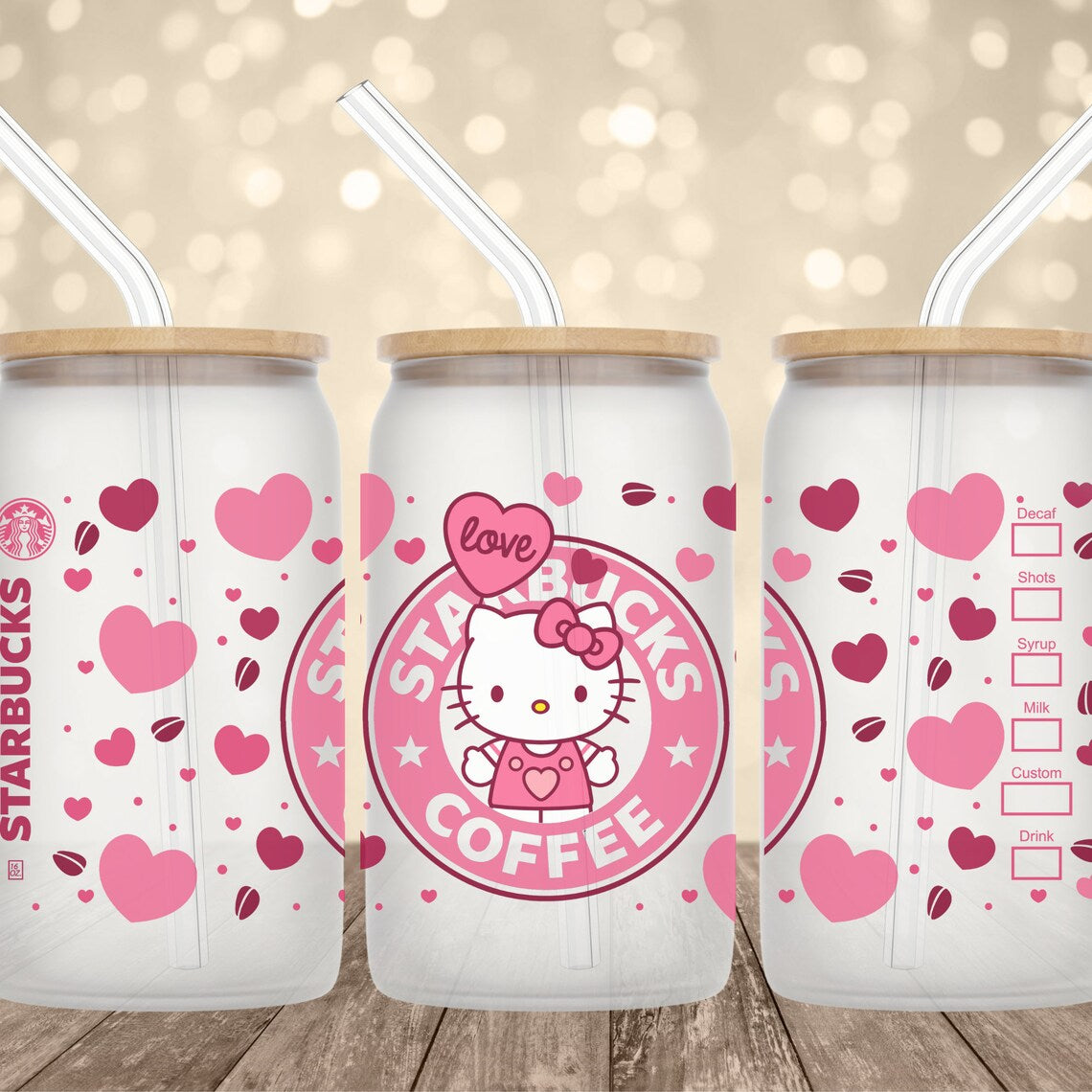 Hello Kitty Starbucks Coffee [UV DTF - 16oz Libbey Glass Can] | Ready to Apply | Physical Product | Transfer